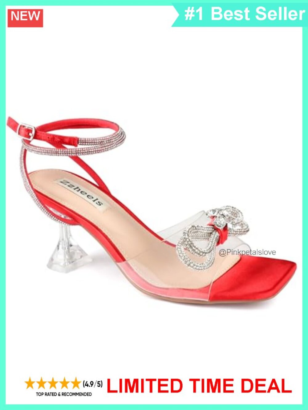 Rhinestone Bow Crystal Clear Heeled Sandals Slingback Strappy